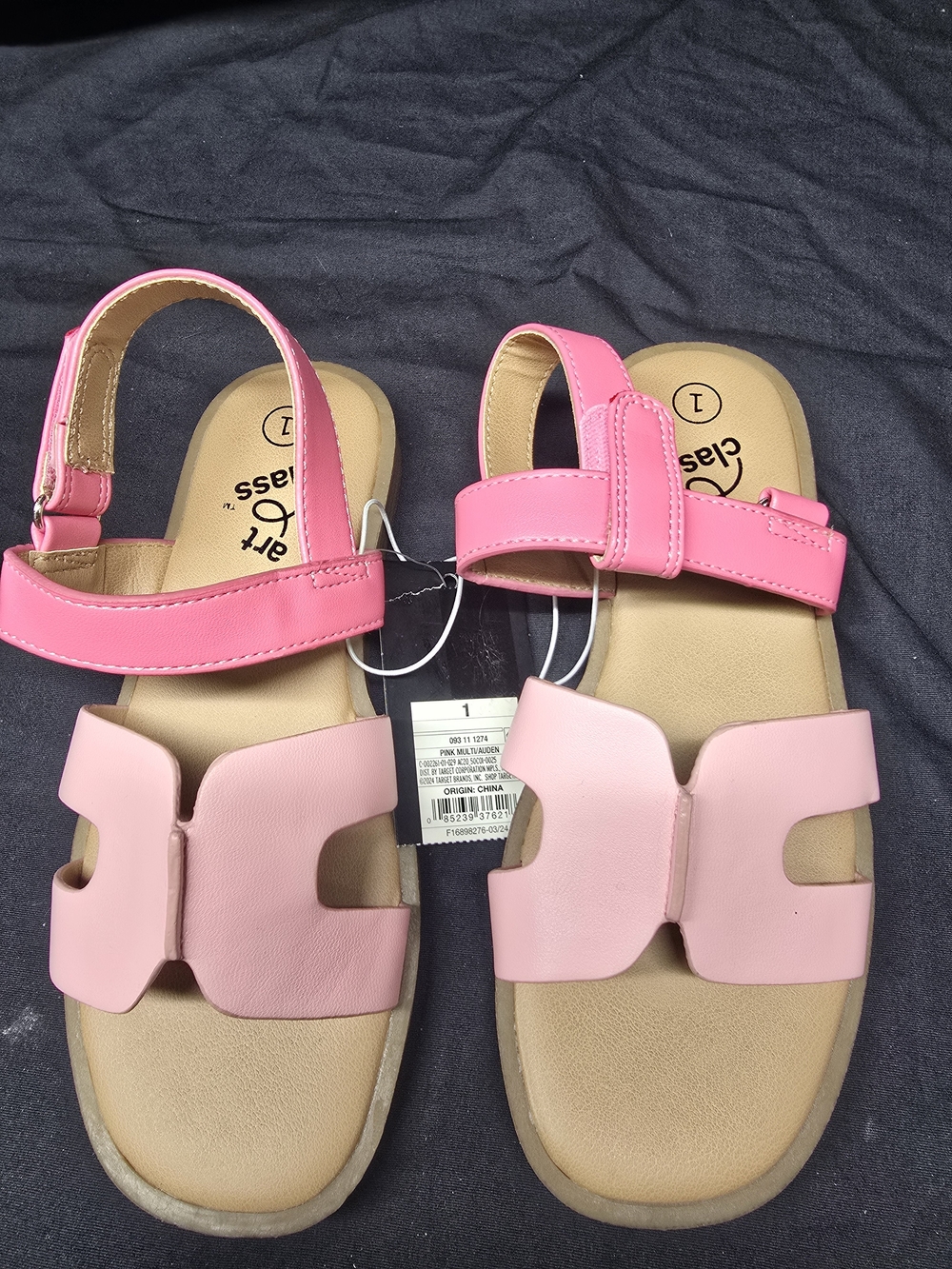 art class Pink Two-Tone Girls Adjustable Strap Sandals